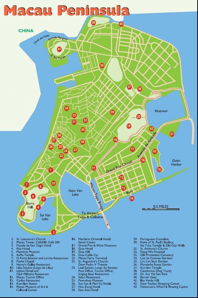 Makao turističke mjesta mapu